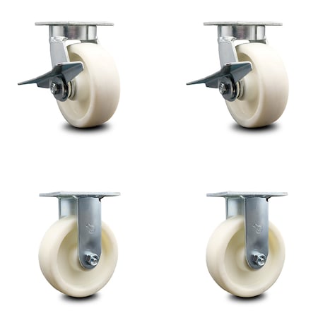 Service Caster 6 Inch Kingpinless Nylon Wheel Caster Brakes 2 Rigid, 2PK SCC-KP30S620-NYR-SLB-2-R-2